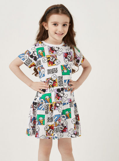 Mickey & Friends Print Knee Length Dress-Dresses-image-1
