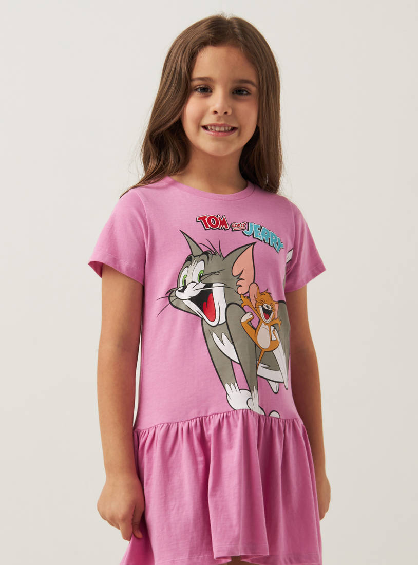 Tom and Jerry Print Drop Waist Dress-Casual Dresses-image-1