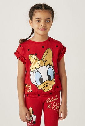 Daisy Duck Foil Print Top with Frill Detail