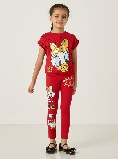 Daisy Duck Foil Print Top with Frill Detail-Shirts & Blouses-image-1