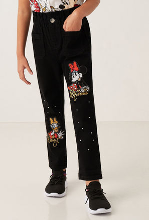 Minnie Mouse and Daisy Duck Print Jeans with Paper Bag Waist-mxkids-girlstwotoeightyrs-clothing-character-bottoms-1