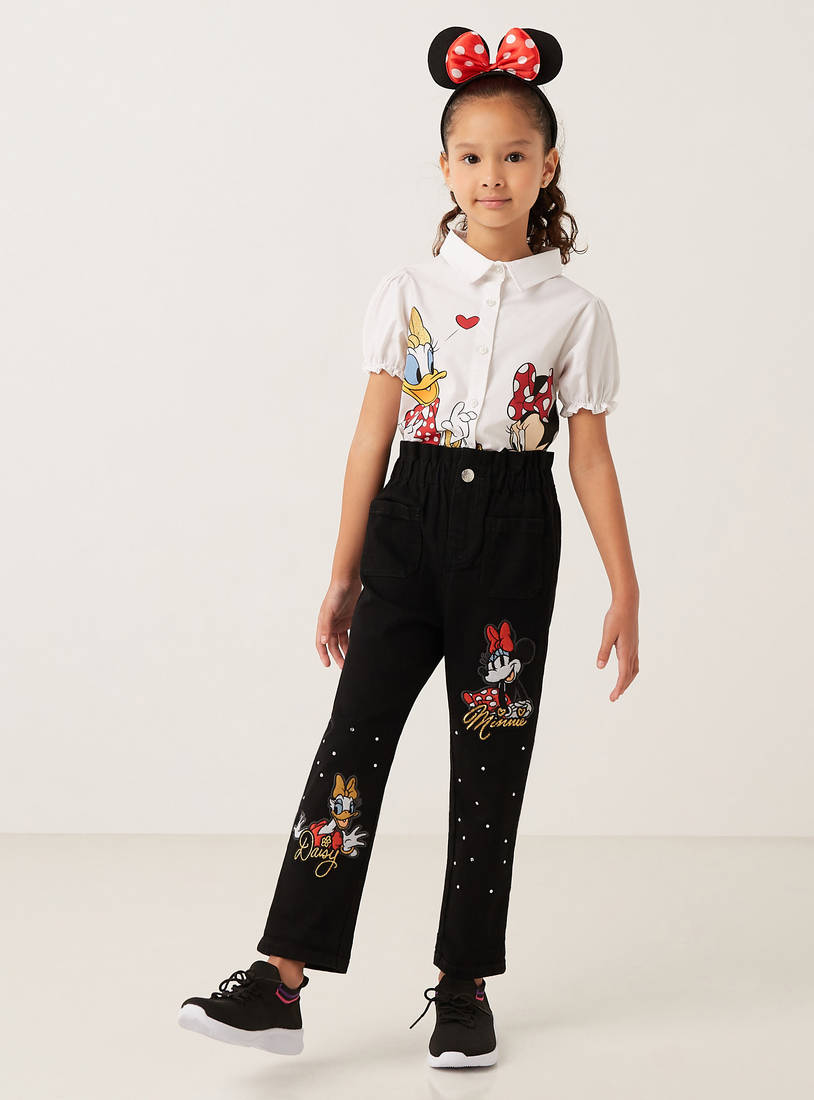 Minnie Mouse and Daisy Duck Print Jeans with Paper Bag Waist-Bottoms-image-1