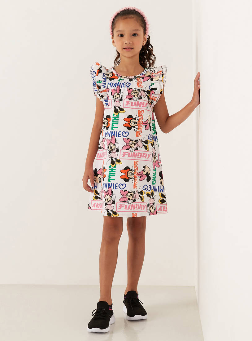 All-Over Minnie Mouse Print Sun Dress with Ruffle Detail-Dresses-image-0