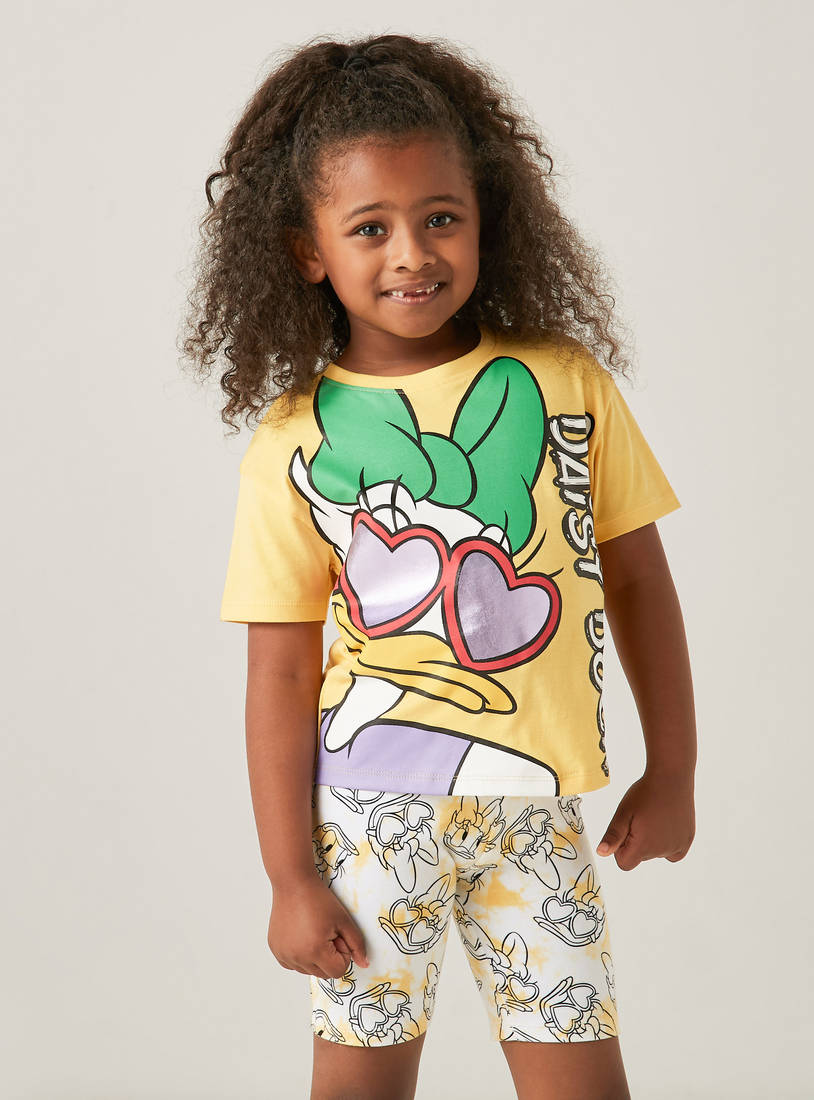 Daisy Duck Print T-shirt and Short Leggings Set-Sets & Outfits-image-1