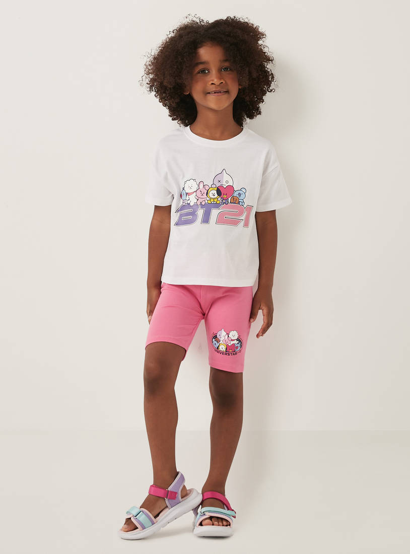 BT21 Print Boxy Fit T-shirt and Short Leggings Set-Sets & Outfits-image-0