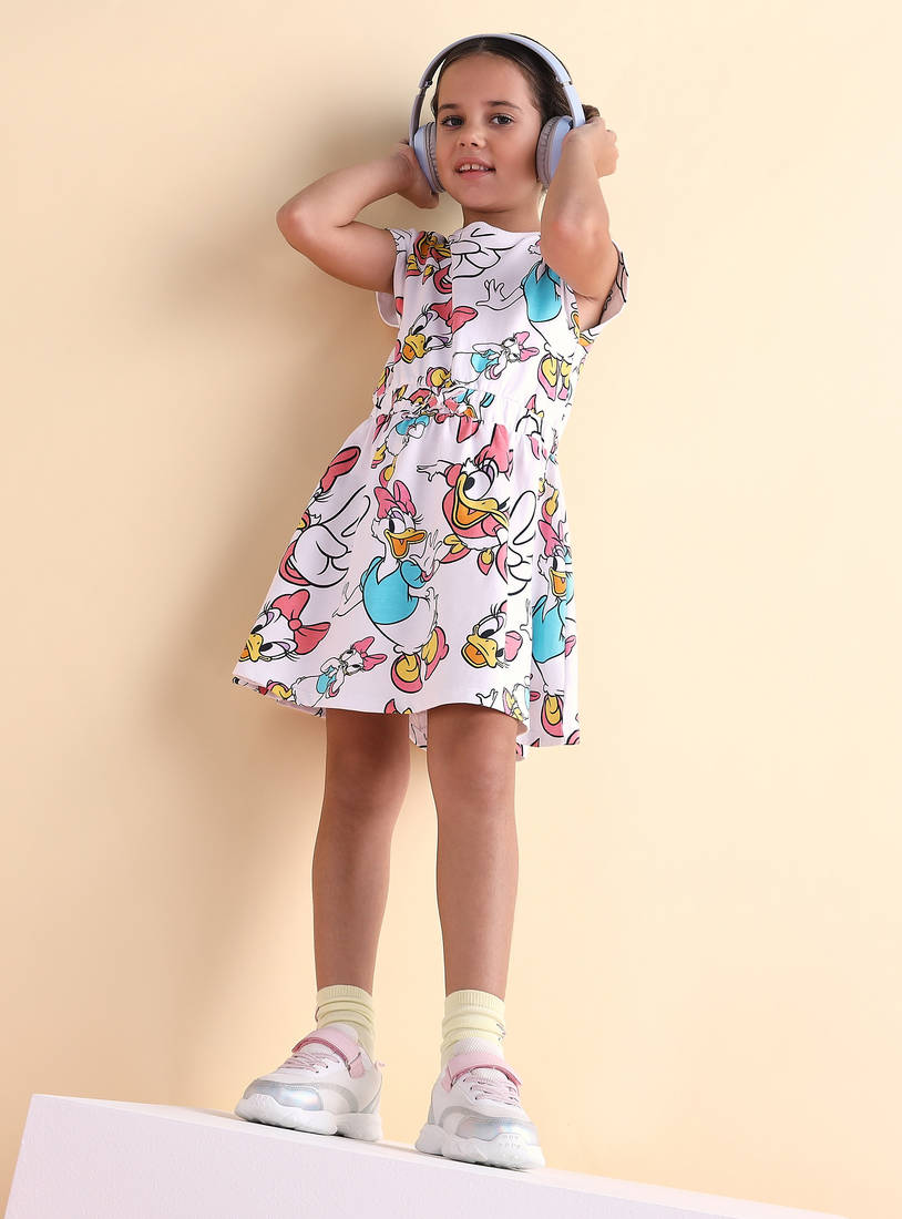 Terry Daisy Duck All-Over Print Dress with Tie-Up Belt-Dresses-image-1