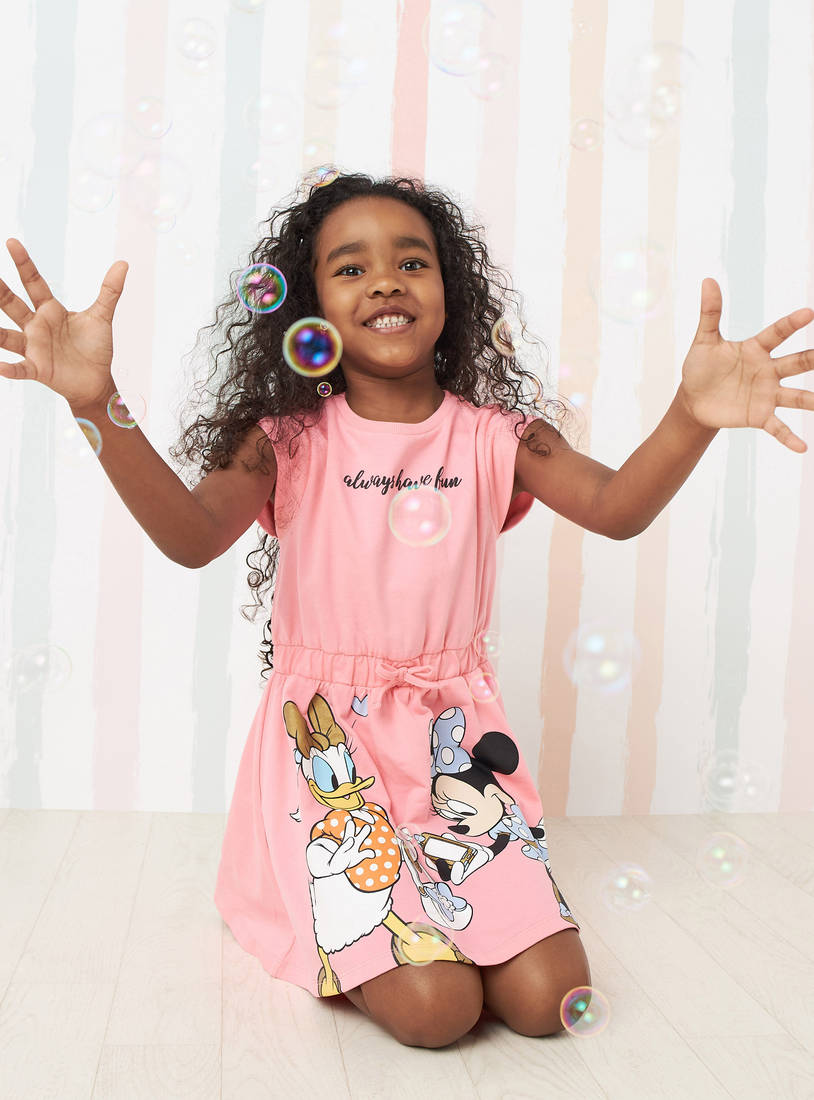 Terry Daisy Duck and Minnie Mouse Print Dress-Casual Dresses-image-0