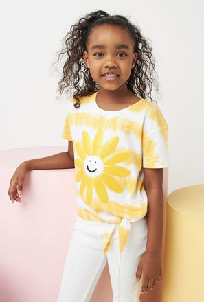 Floral Sequin Embellished Tie-Dye T-shirt with Tie-Ups-mxkids-girlstwotoeightyrs-clothing-tops-tshirts-1