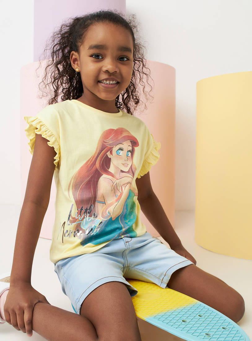 My Little Mermaid Graphic Print T-shirt with Frills-Tops & T-shirts-image-0