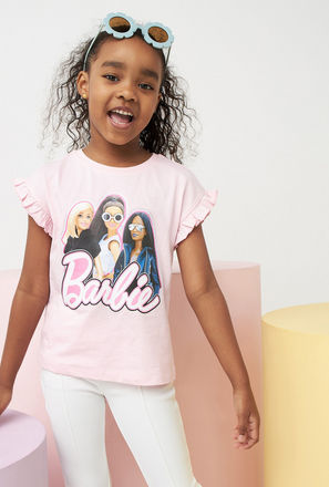 Barbie Graphic Print T-shirt with Frills-mxkids-girlstwotoeightyrs-clothing-tops-tshirts-2