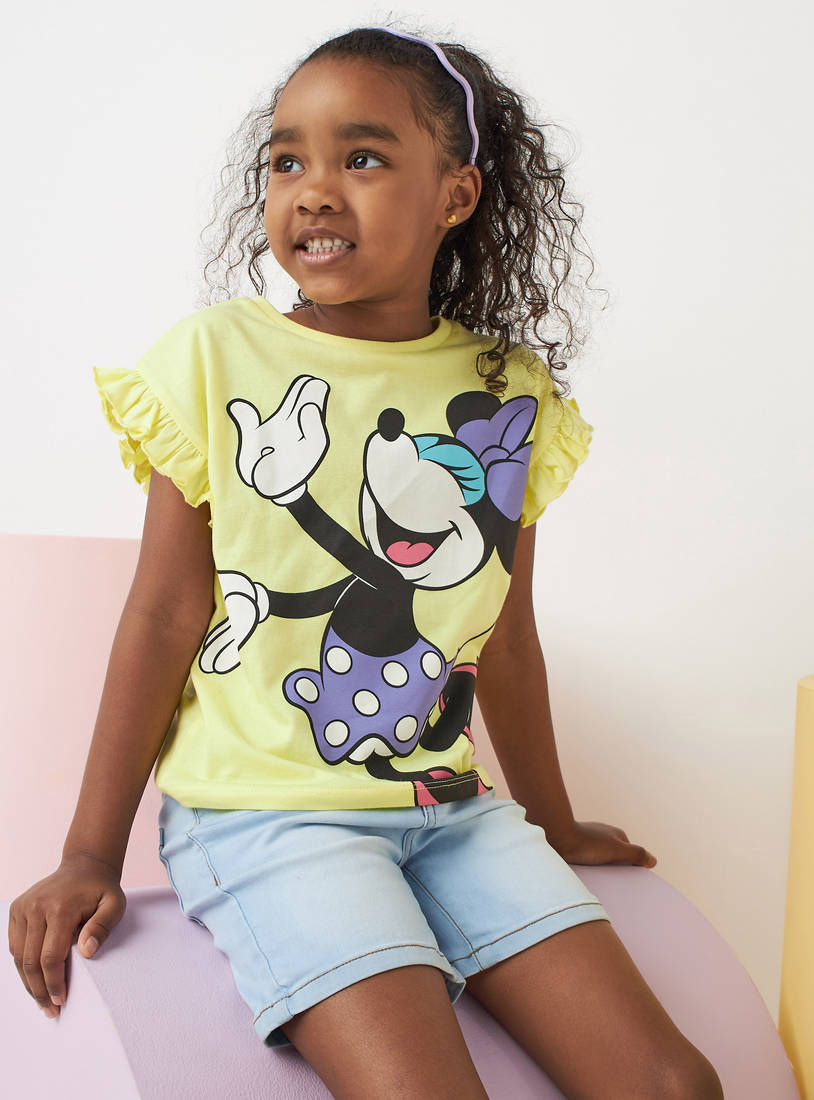 Minnie Mouse Print T-shirt with Frills-T-shirts-image-0