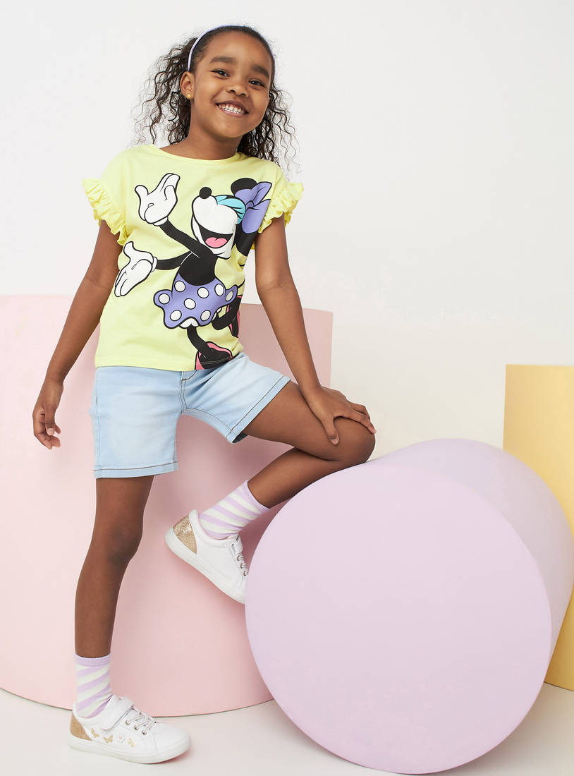 Minnie Mouse Print T-shirt with Frills-T-shirts-image-1