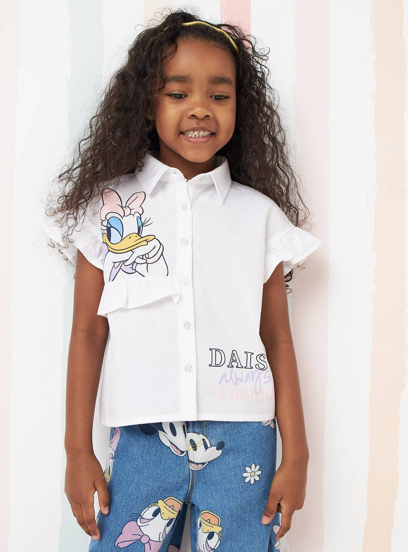 Daisy Duck Print Shirt with Ruffle Detail-Shirts & Blouses-image-0