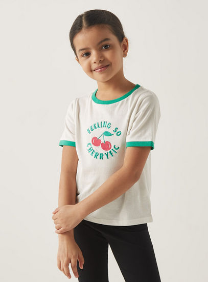 Embroidered T-shirt with Round Neck and Short Sleeves-T-shirts-image-0