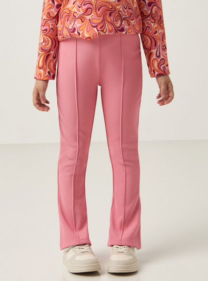 Ribbed Flared Pant with Elasticated Waistband-Trousers-image-0
