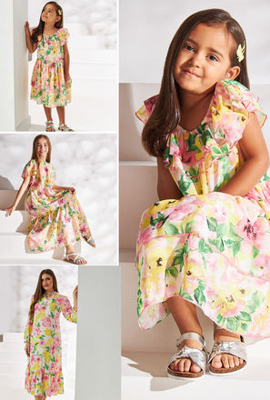 All-Over Floral Print Chiffon Off-Shoulder Dress