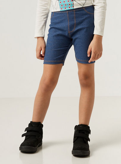 Solid Denim Shorts with Elasticated Waistband-Shorts-image-0
