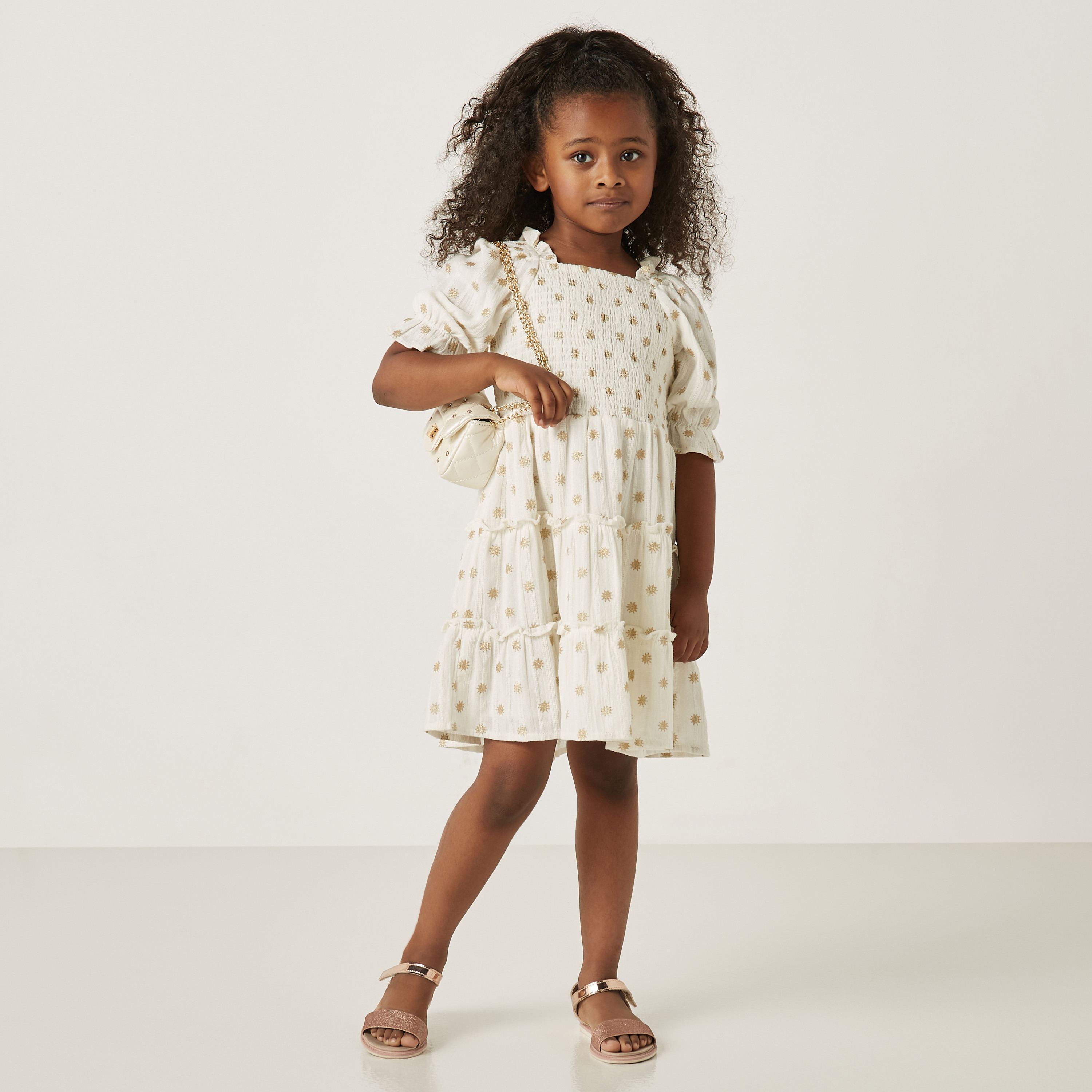 smocked knee length dress