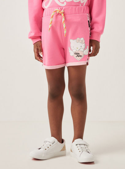 Hello Kitty Print Shorts with Sequin Detail-Bottoms-image-0