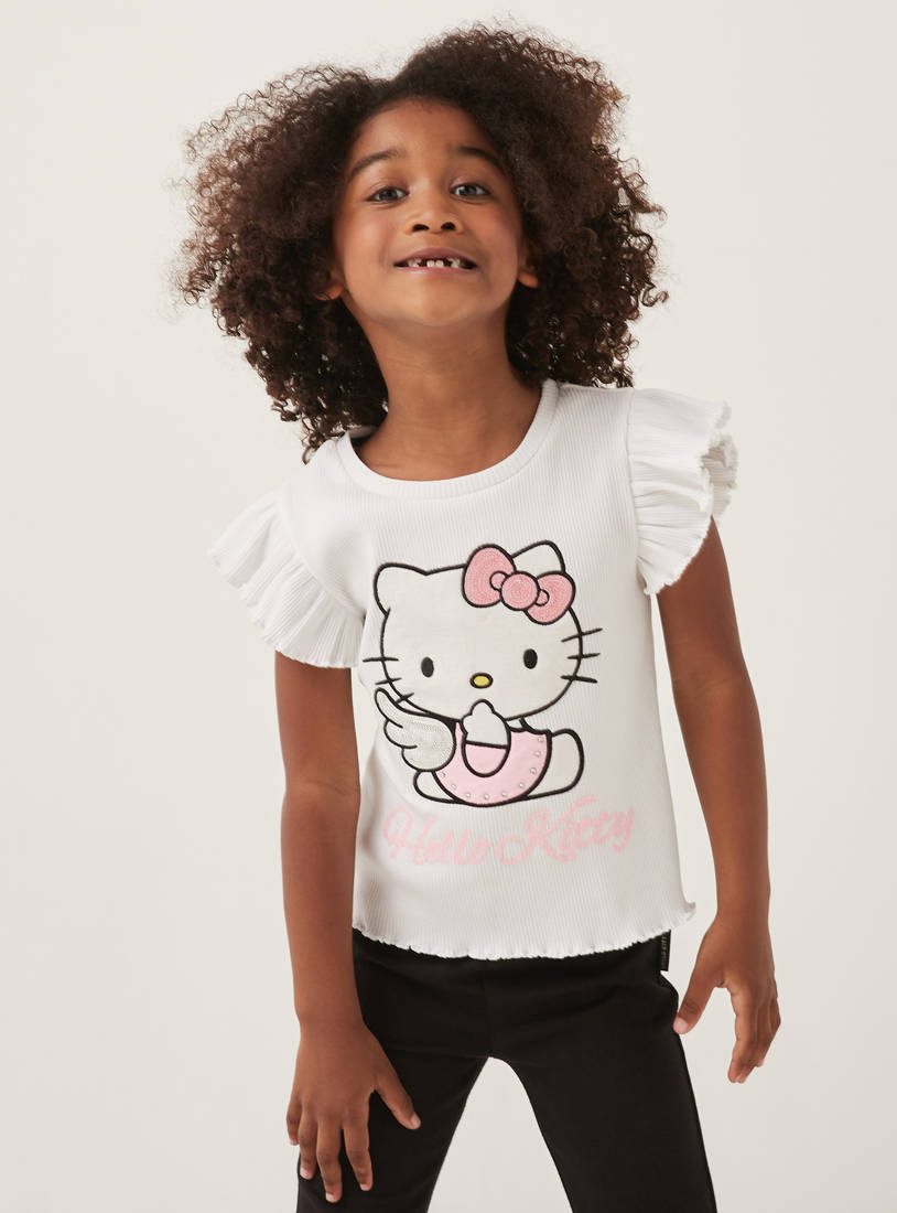 Hello Kitty Print Ribbed T-shirt-Tops & T-shirts-image-0