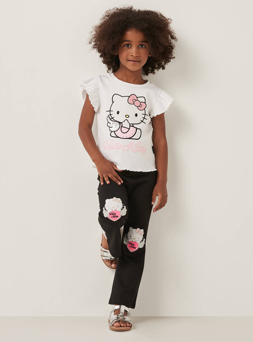 Hello Kitty Print Ribbed T-shirt-Tops & T-shirts-image-1