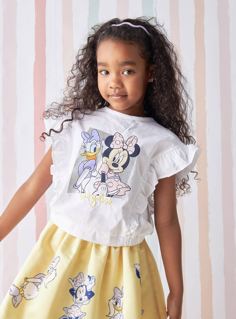 Minnie and Daisy Print Ruffled Top and Skirt Set-Sets & Outfits-image-1