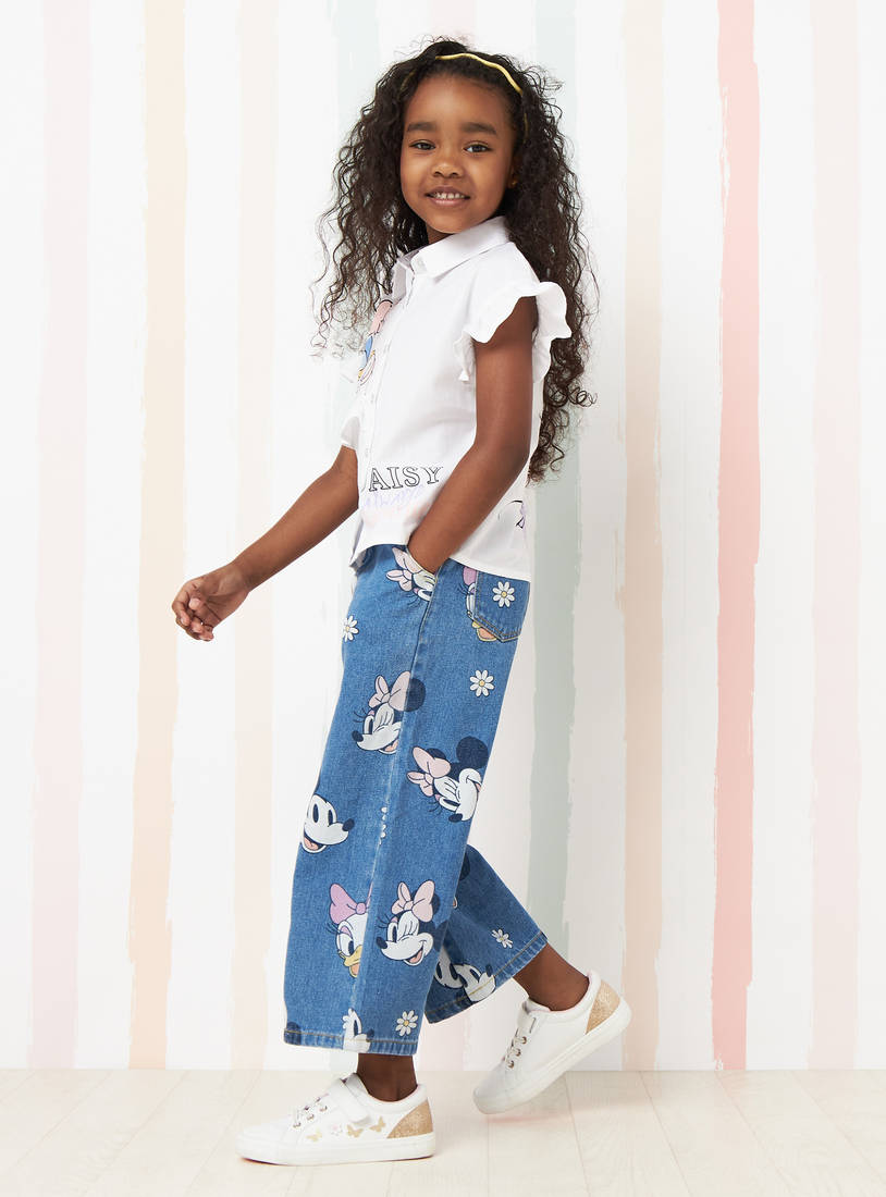 All-Over Minnie Mouse and Daisy Duck Print Full Length Wide Leg Jeans-Bottoms-image-1