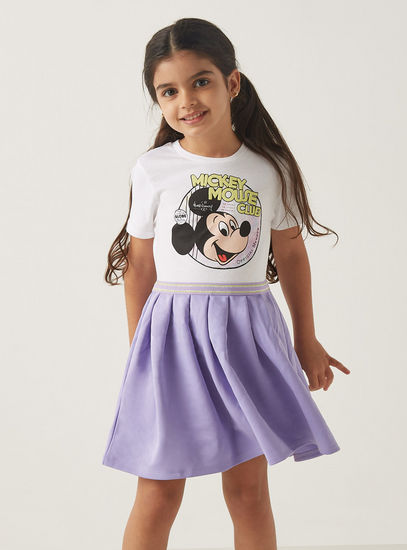 Mickey Mouse Mixed Media A-line Dress with Short Sleeves