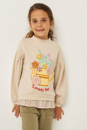 Embroidered High Neck Sweatshirt with Long Sleeves and Ruffles