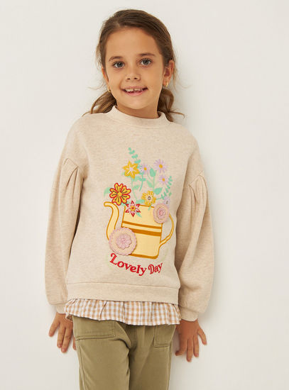 Embroidered High Neck Sweatshirt with Long Sleeves and Ruffles-Hoodies & Sweatshirts-image-0