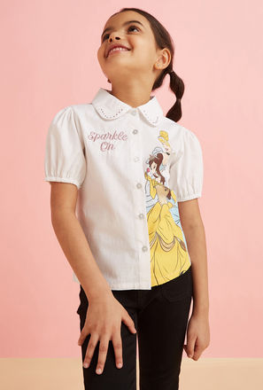 Disney Princess Print Shirt with Puff Sleeves-mxkids-girlstwotoeightyrs-clothing-tops-shirtsandblouses-1