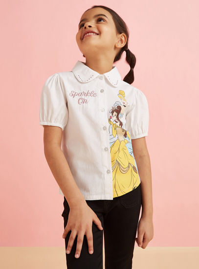 Disney Princess Print Shirt with Puff Sleeves-Shirts & Blouses-image-0
