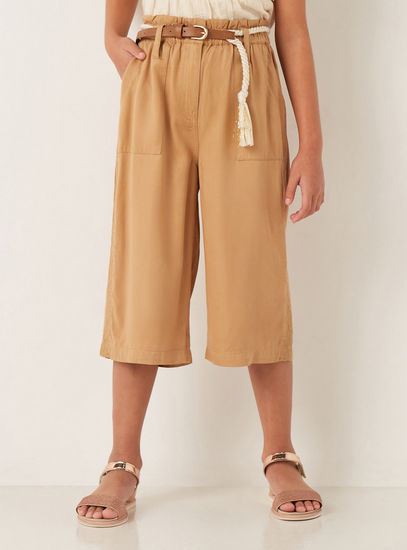 Mid-Rise Culottes with Belt-Trousers-image-0