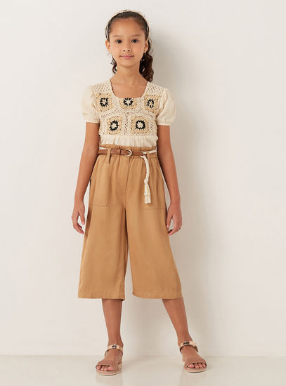Mid-Rise Culottes with Belt-Trousers-image-1