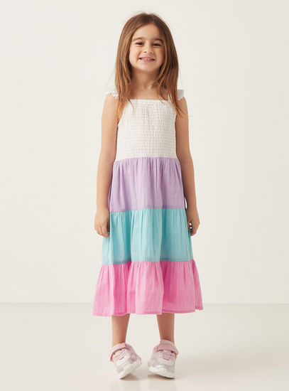 فستان متوسط الطول بطبقات متعددة الألوان-الفساتين الكاجوال-image-1