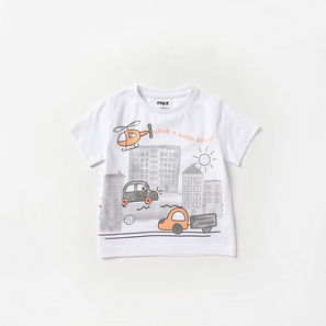 Graphic Print T-shirt with Crew Neck and Short Sleeves