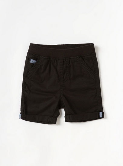 Solid Twill Shorts with Elasticated Waistband and Pockets-Shorts-image-0