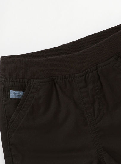 Solid Twill Shorts with Elasticated Waistband and Pockets-Shorts-image-1