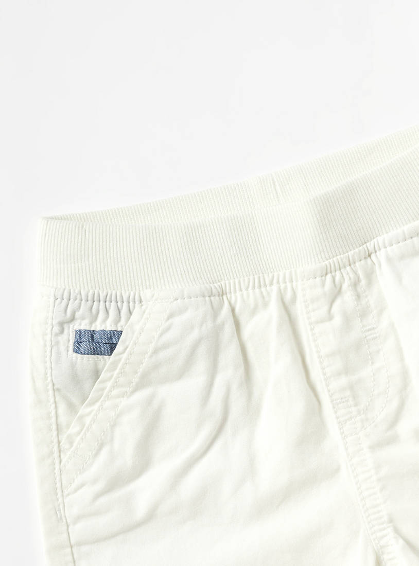 Solid Twill Shorts with Elasticated Waistband and Pockets-Shorts-image-1