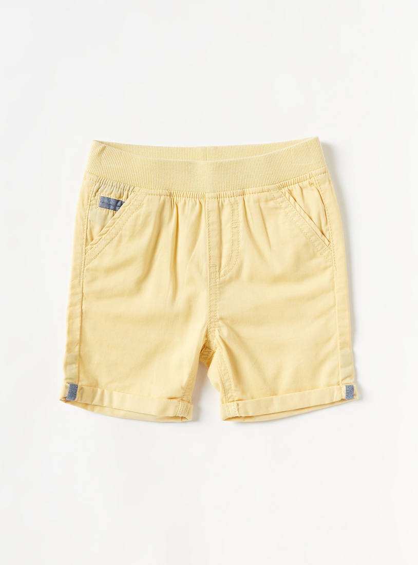 Solid Twill Shorts with Elasticated Waistband and Pockets-Shorts-image-0