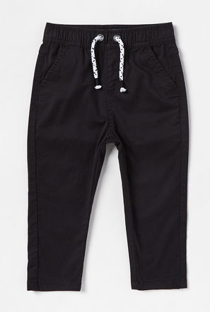 Plain Stretchable Twill Pants with Drawstring Closure