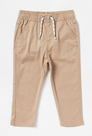 Plain Stretchable Twill Pants with Drawstring Closure