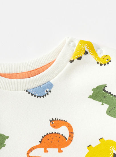 All-Over Dinosaur Print Sweatshirt with Button Closure and Long Sleeves-Hoodies & Sweatshirts-image-1