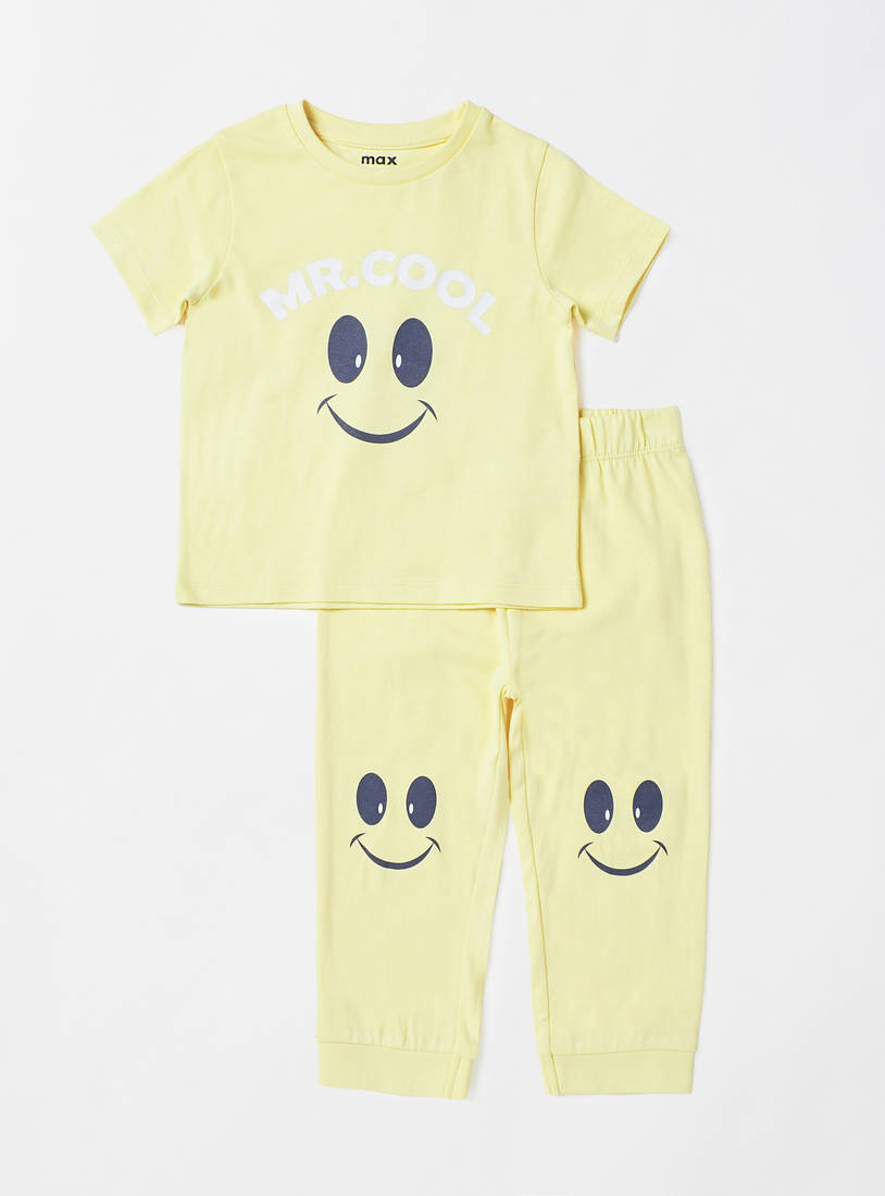 Pack of 2 - Smiley Print Cotton Pyjama Set-Pyjama Sets-image-1