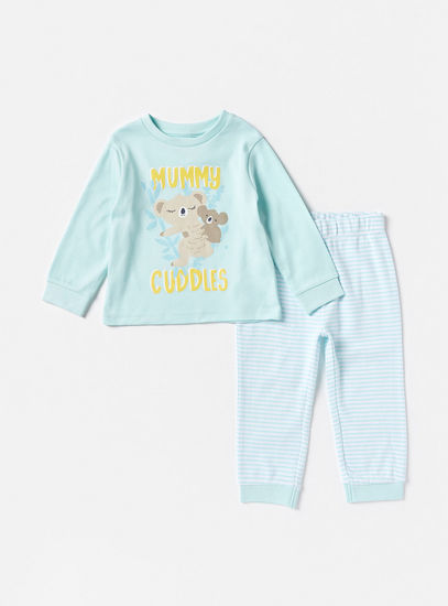 Koala Print Long Sleeves T-shirt and Striped Pyjama Set