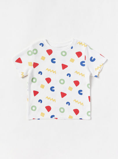 All-Over Shapes Print T-shirt and Pyjama Set
