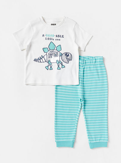 Dinosaur Graphic Foil Print Cotton Pyjama Set-Pyjama Sets-image-0