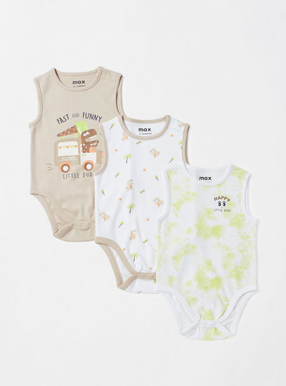 Pack of 3 - Printed Sleeveless Bodysuit-Jumpsuits-image-0