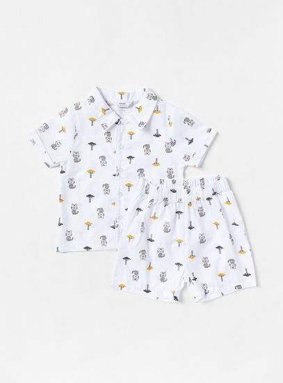 All-Over Animal Print Shirt and Shorts Set