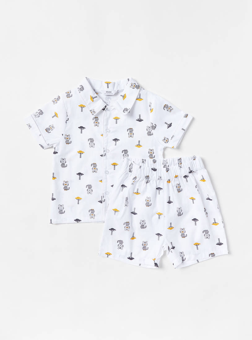 All-Over Animal Print Shirt and Shorts Set-Pyjama Sets-image-0